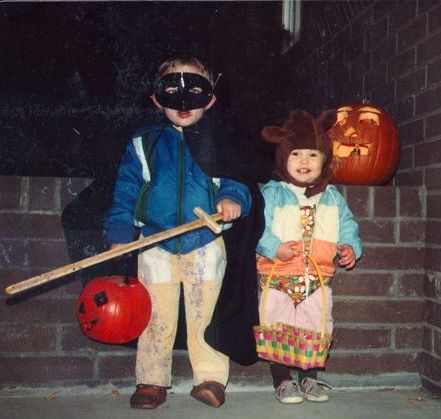 Kids Having Fun in Homemade Halloween Costume