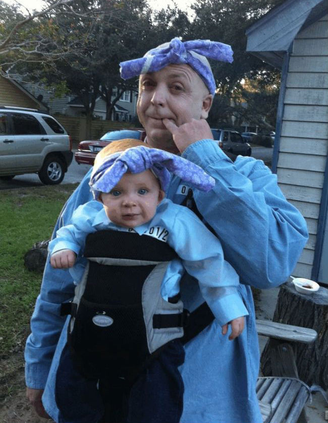 Father-Son Enjoying Halloween in Funny Costumes