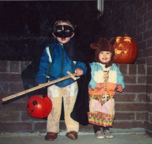 Kids Having Fun in Homemade Halloween Costume